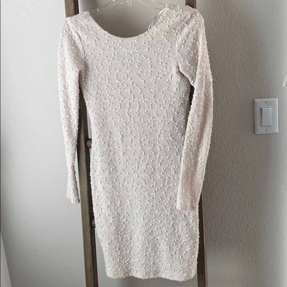 Jennifer Lopez Cream Long Sleeve Dress